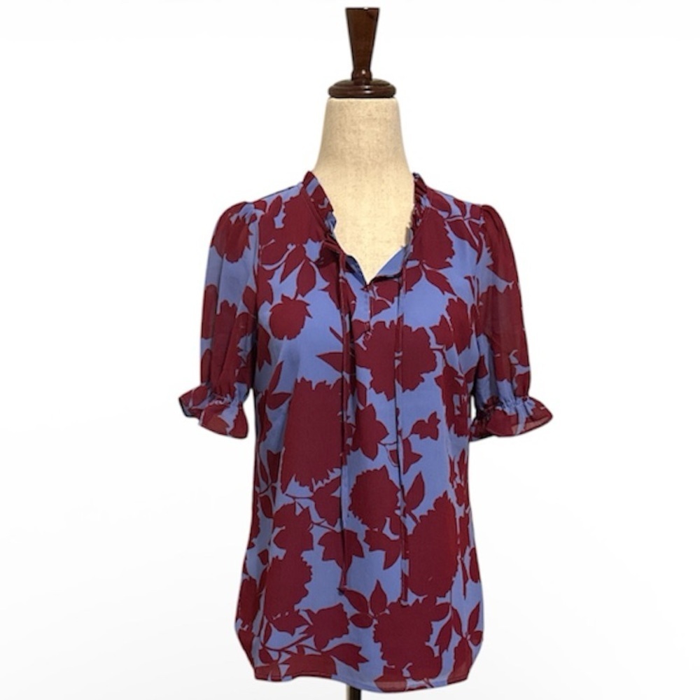J. Crew Blue and Burgundy Floral Top